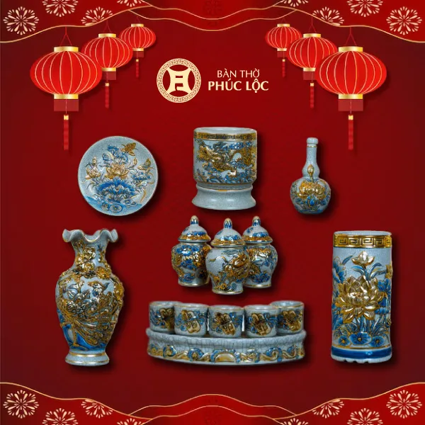 Bộ Đồ Thờ Bát Tràng Liên Hoa