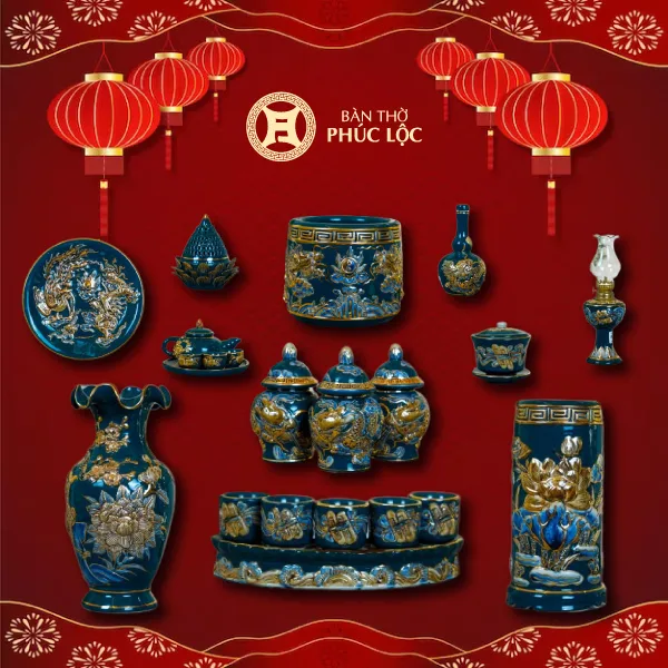 Bộ Đồ Thờ Bát Tràng Lục Long